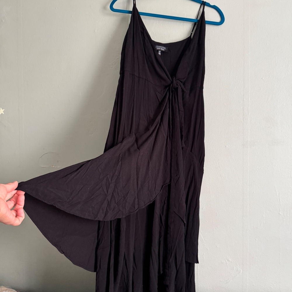 &Other Stories Atelier Black Tie Front High Low Midi Wrap Dress US10 M/L strappy